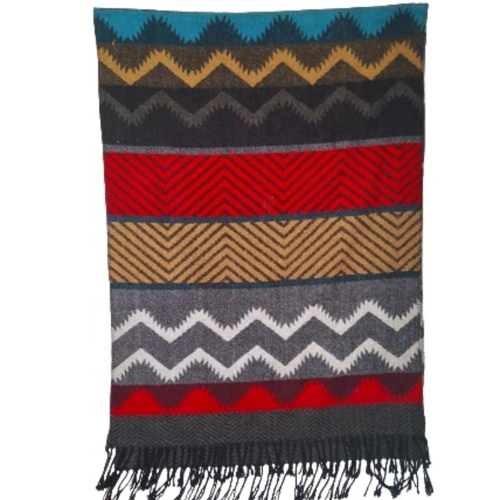 Scarf, one size, red, light blue, gray, white and tan
